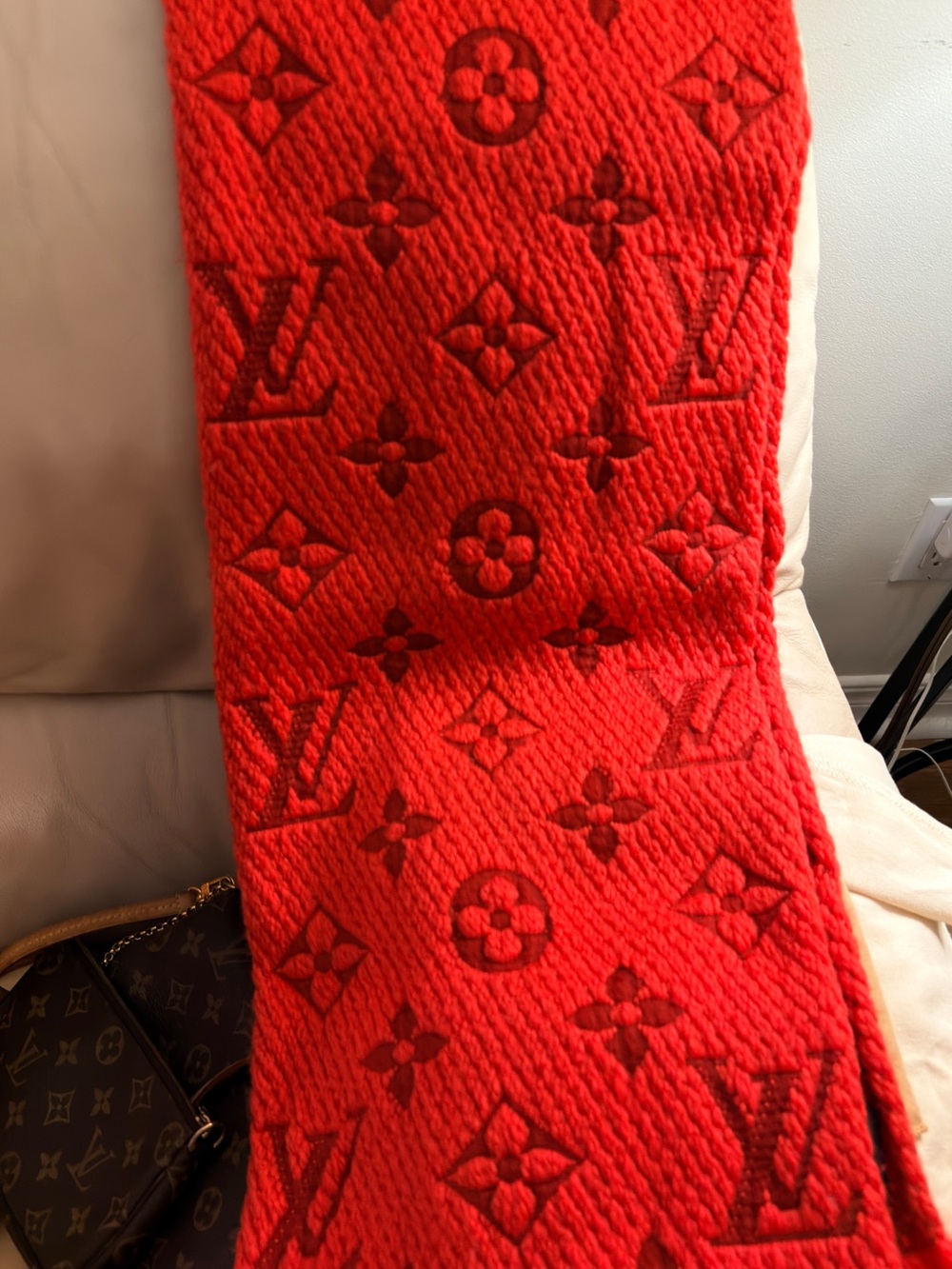 Louis Vuitton Bright Red/Orange Jacquard Monogram Scarf